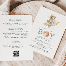 Söt Teddybjörn Astronaut QR-kod Pojke Baby Shower