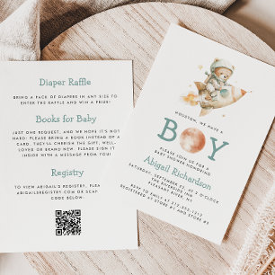 Söt Teddybjörn Astronaut QR-kod Pojke Baby Shower Inbjudningar