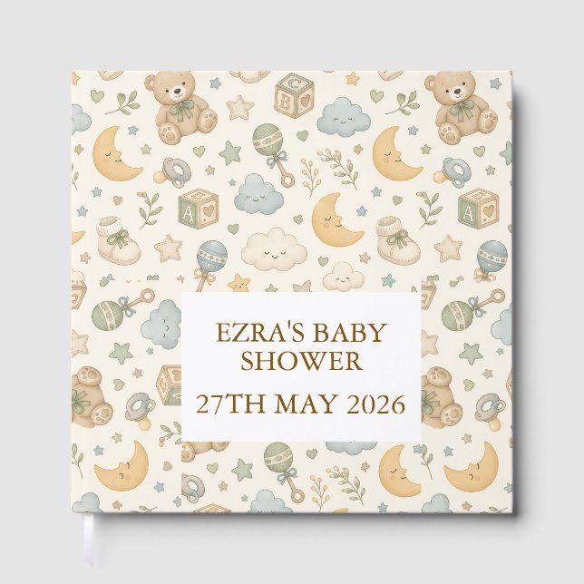 Söt Teddybjörn Baby Shower Gästbok | Könsneutral (Framsida)
