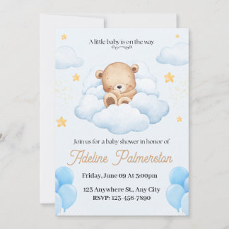 Söt Teddybjörn Baby Shower Inbjudan 