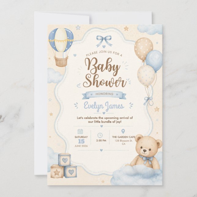 Söt Teddybjörn Baby Shower-inbjudan Inbjudningar (Framsida)