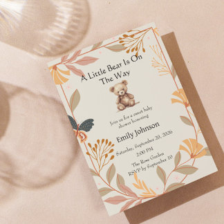 Söt Teddybjörn Baby Shower-inbjudan Inbjudningar