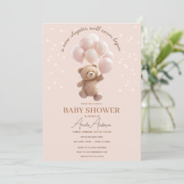 Söt Teddybjörn Baby Shower Inbjudan med Rosa B
