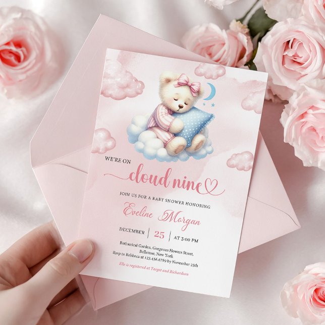 Söt Teddybjörn Baby Shower Inbjudan Molnet (Sweet Teddy Bear Baby Shower Invite Cloud Nine Theme)