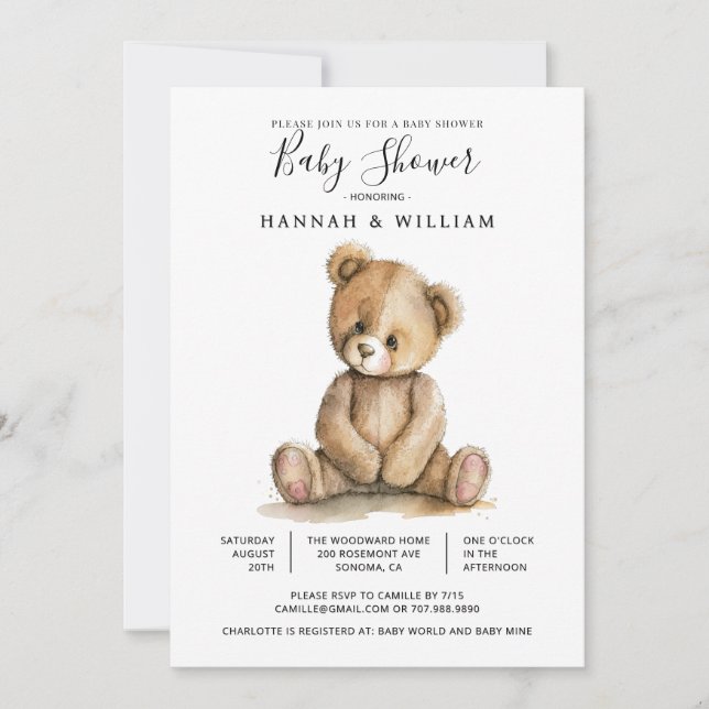 Söt Teddybjörn Baby Shower Inbjudningar (Framsida)