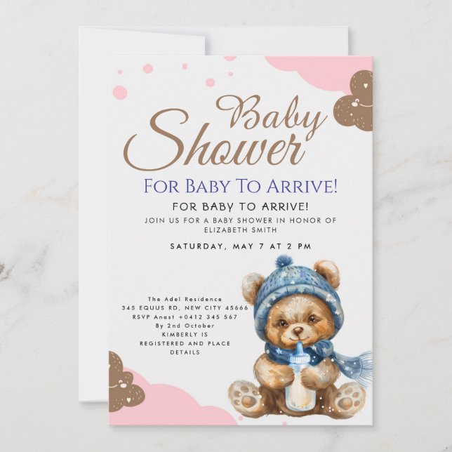 Söt Teddybjörn Baby Shower Inbjudningar (Framsida)
