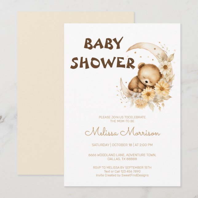 Söt Teddybjörn Baby Shower Inbjudningar (Fram/baksida)