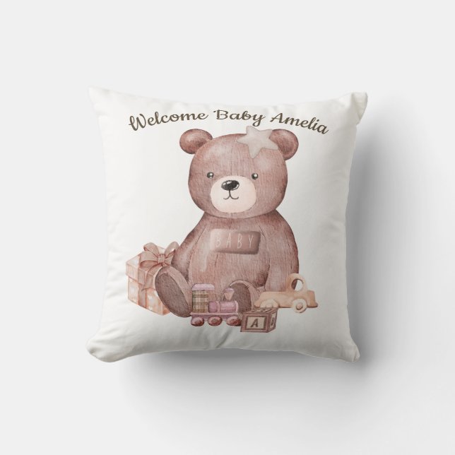 Söt Teddybjörn Baby Shower Kudde (Framsida)