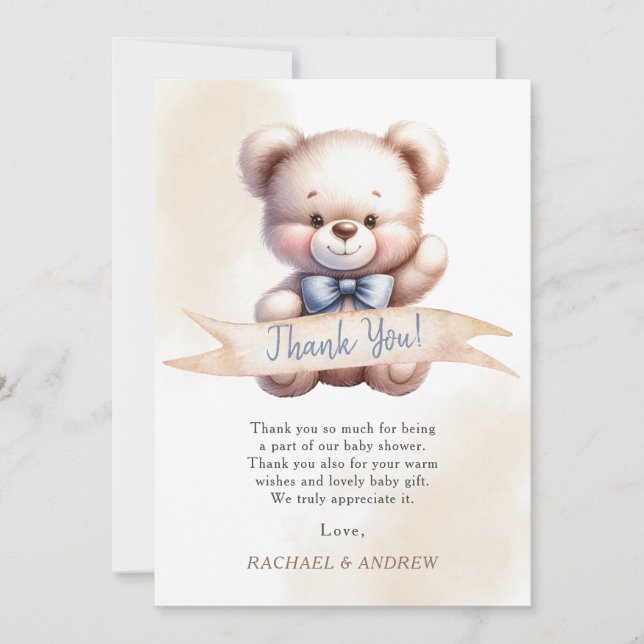 Söt Teddybjörn Baby Shower Tacksamhetskort Inbjudningar (Framsida)