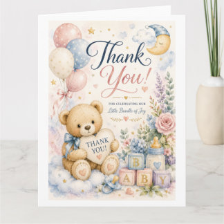 Söt Teddybjörn Baby Shower Tacksamhetskort Kort