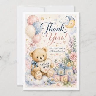 Söt Teddybjörn Baby Shower Tacksamhetskort Tack Kort