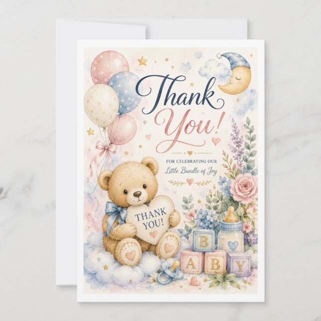 Söt Teddybjörn Baby Shower Tacksamhetskort Tack Kort (Framsida)