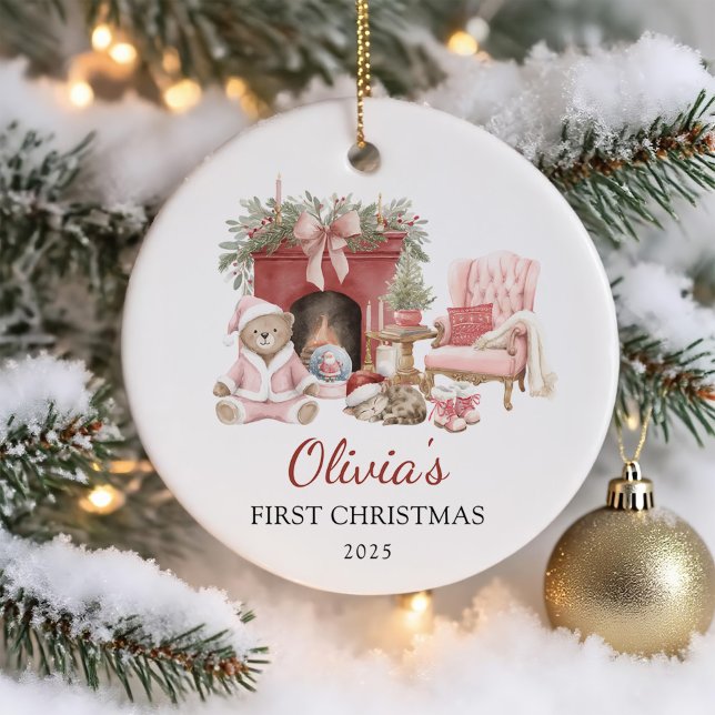 Söt teddybjörn Babys första jul Julgransprydnad Keramik (Skapare uppladdad)