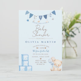 Söt Teddybjörn & Ballonger Baby Shower-inbjudan