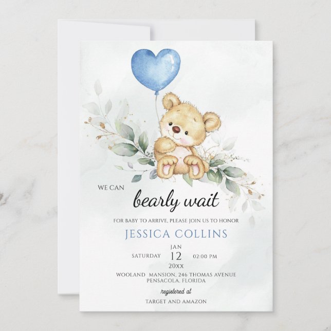 Söt Teddybjörn Barnkalas Inbjudningar (Framsida)
