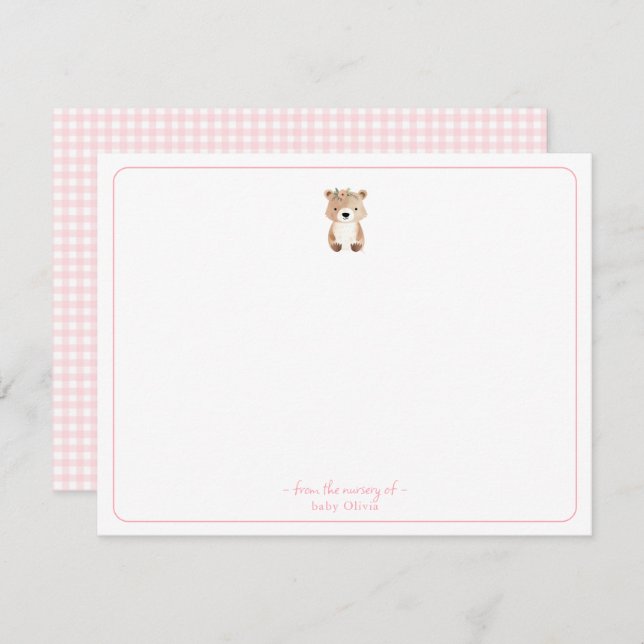 Söt teddybjörn Bebis flicka Tack-kort Tack Kort (Fram/baksida)