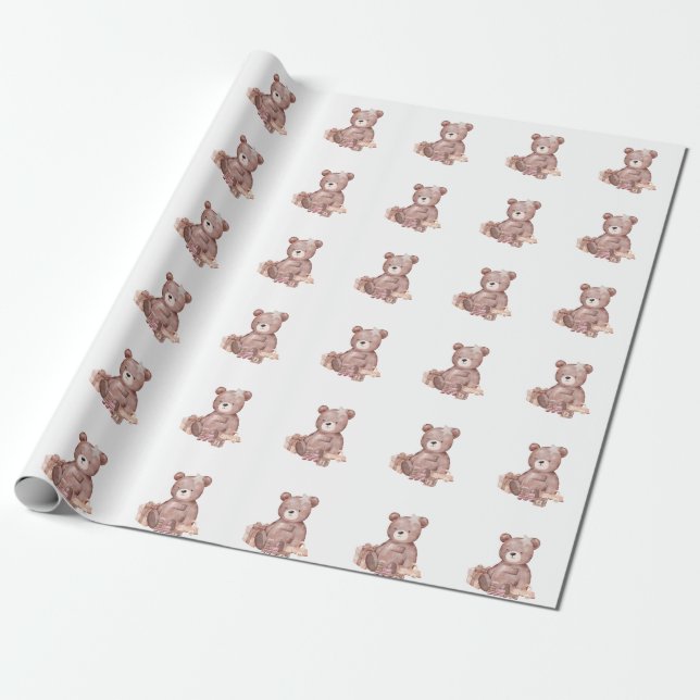 Söt Teddybjörn Bebis Shower Presentpapper (Utrullad)