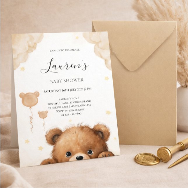 Söt Teddybjörn Bebisdopp Inbjudan (Skapare uppladdad)