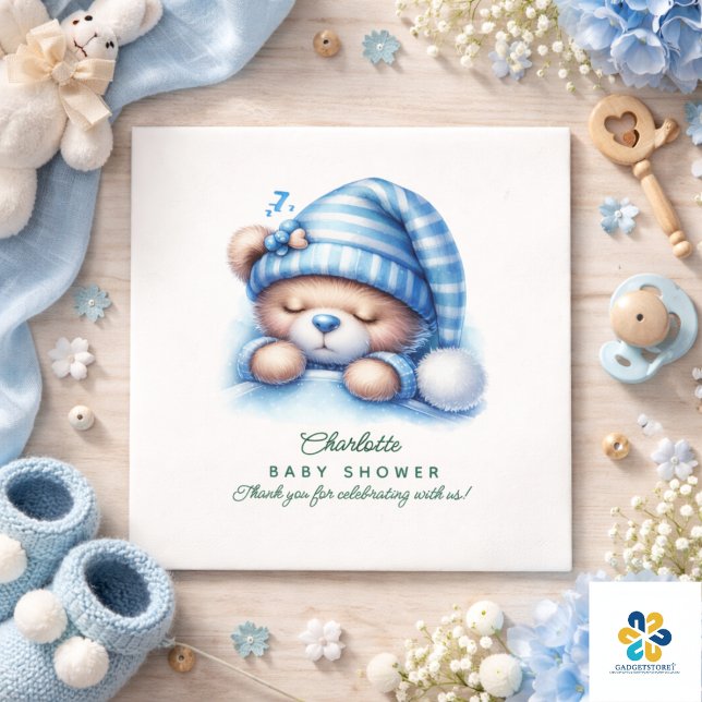 Söt Teddybjörn Bebisdopp Pappersservett (Cute Teddy Bear Baby Shower Napkins)