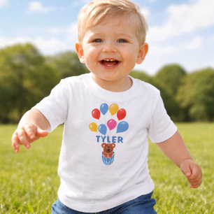 Söt teddybjörn Blå ballonger Pojknamn T Shirt