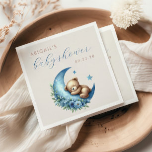 Söt teddybjörn Blå mån Pojke Baby Shower Pappersservett