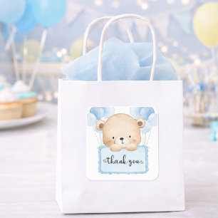Söt teddybjörn Blå Pastell Baby Shower Tack Fyrkantigt Klistermärke