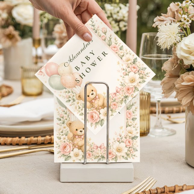Söt Teddybjörn Blommig Bebis-babyshower Pappersservett (Skapare uppladdad)