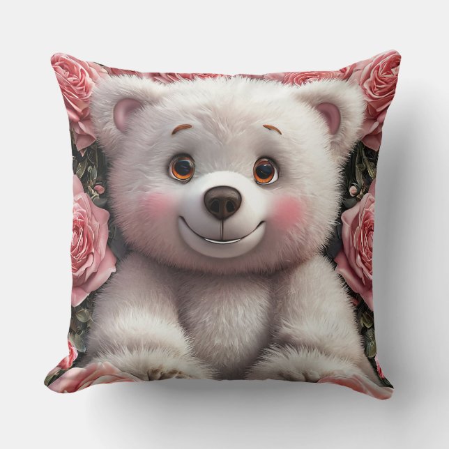 🧸🌸 Söt teddybjörn Blommig Kärlek Present ✨ Kudde (Framsida)