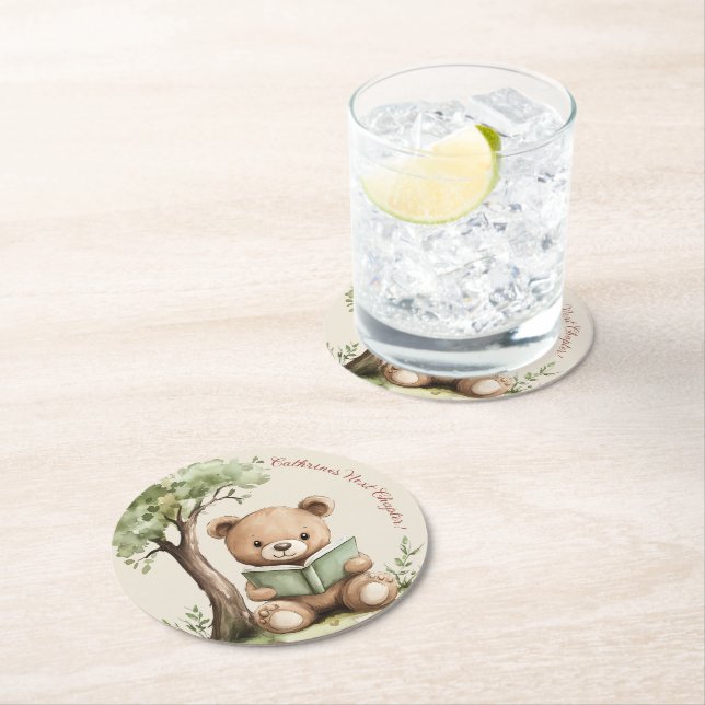 Söt Teddybjörn Bokälskande Bebis Shower Fest  Underlägg Papper Rund (Insitu)