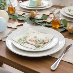 Söt Teddybjörn Bokälskare Baby Shower-fest Pappersservett