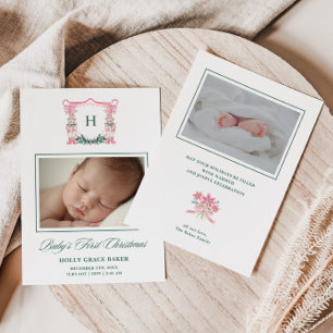 Söt Teddybjörn Crest Baby Första Jul Julkort