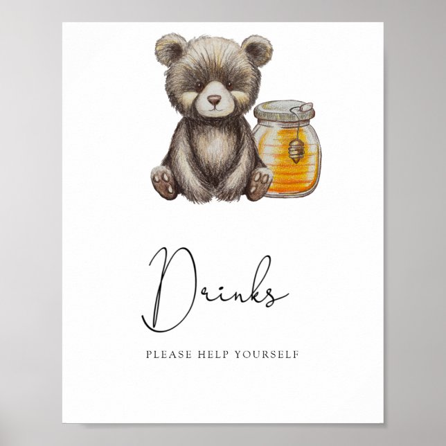 Söt teddybjörn - Dricker hjälper dig själv Poster (Framsidan)