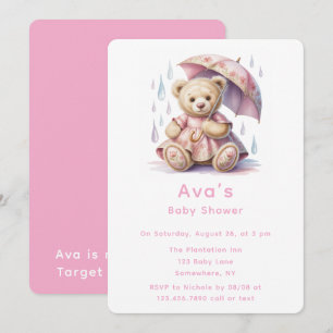 Söt Teddybjörn Flicka Bebis Bjudning Inbjudningar