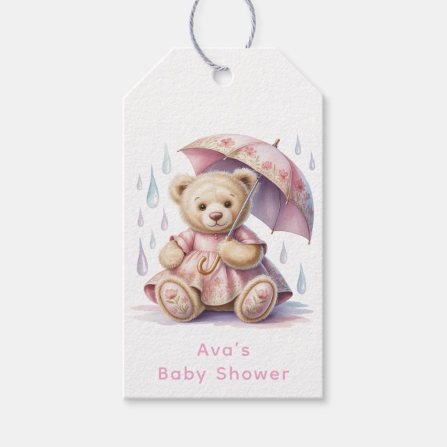 Söt Teddybjörn Flicka Bebis Duschar Presentetikett (Framsidan)