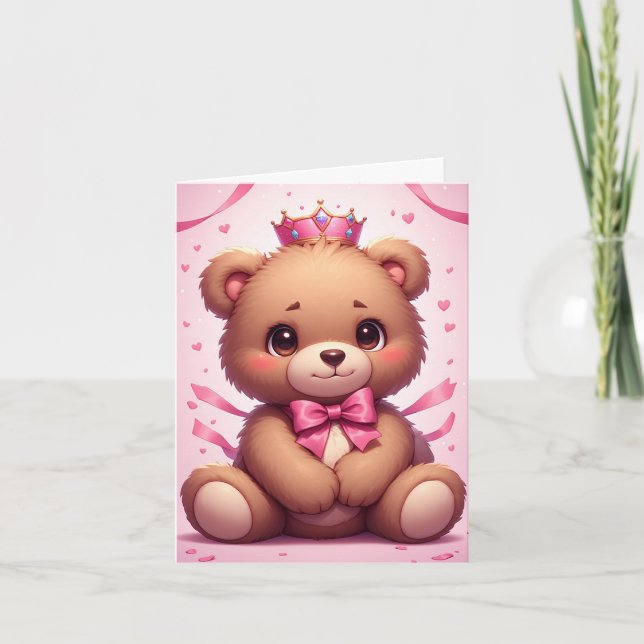 Söt Teddybjörn Födelsedagsfirande Hjärttema  Kort (Framsida)