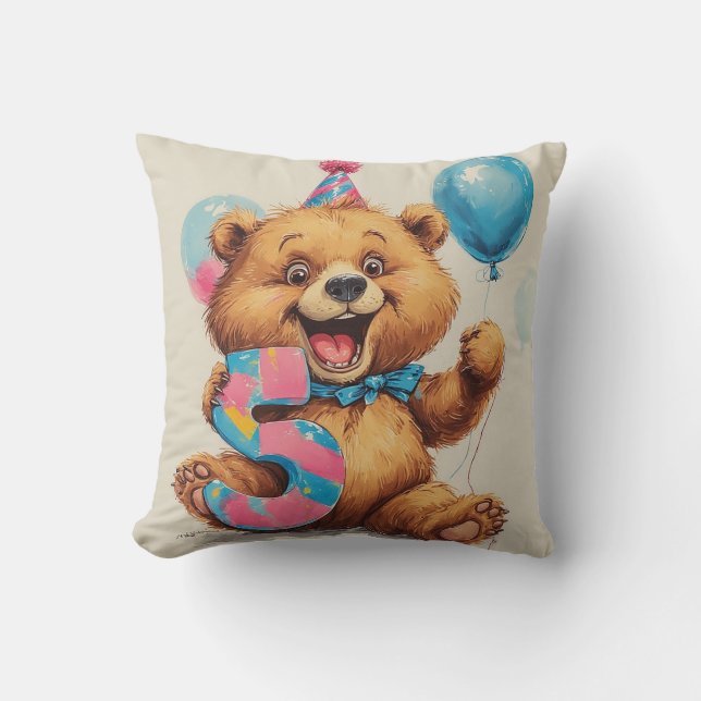 Söt Teddybjörn Födelsedagsfirande Kudde (Framsida)