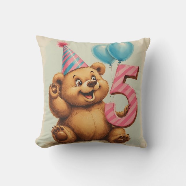 Söt Teddybjörn Födelsedagsfirande Kudde (Framsida)