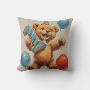 Söt Teddybjörn Födelsedagsfirande Kudde