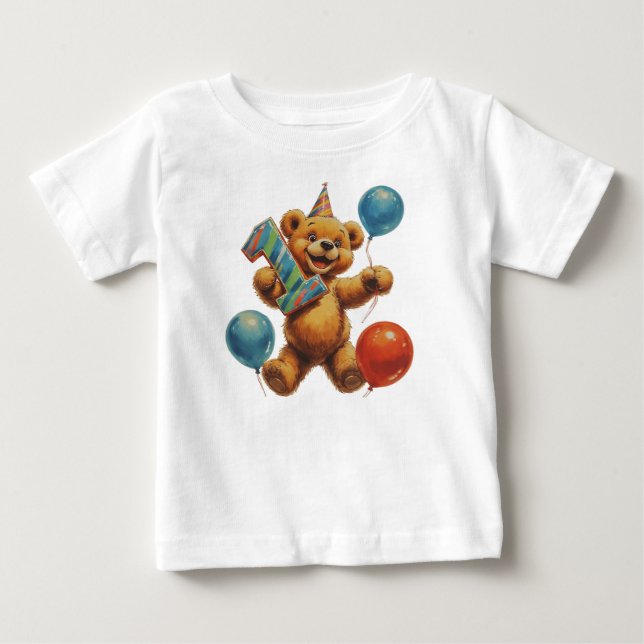 Söt Teddybjörn Födelsedagsfirande T Shirt (Framsida)