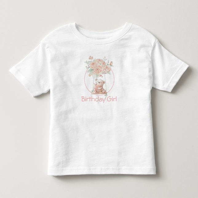 Söt Teddybjörn Födelsedagsflicka T Shirt (Framsida)