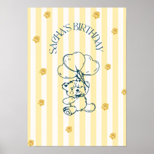 Söt Teddybjörn Födelsedagsposter med Ballong Poster