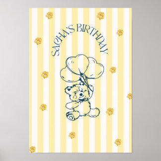 Söt Teddybjörn Födelsedagsposter med Ballong Poster