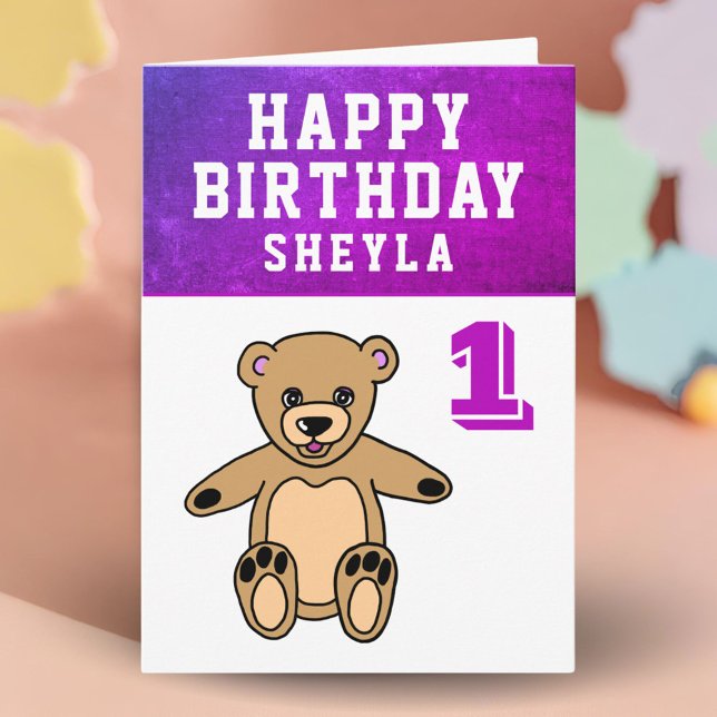 Söt teddybjörn Foto Flicka 1-årsdag   Kort (Skapare uppladdad)