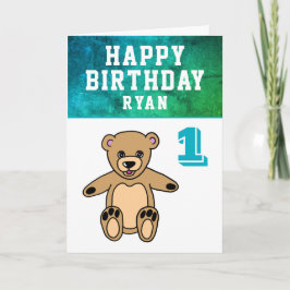 Söt teddybjörn foto pojke 1-årsdag  kort
