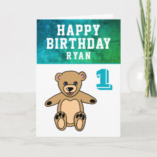 Söt teddybjörn foto pojke 1-årsdag kort