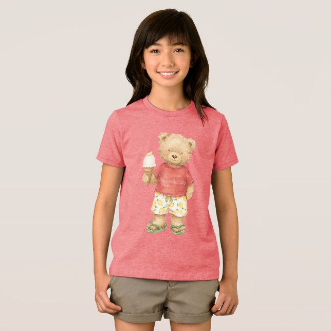 Söt Teddybjörn Glasskon T Shirt (Framsida Full)
