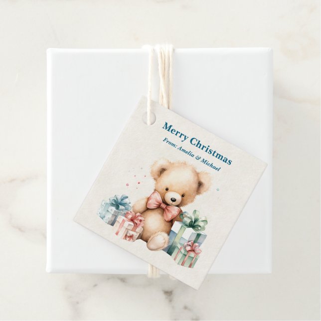 Söt teddybjörn God Jul Gåvor Etiketter (På plats)