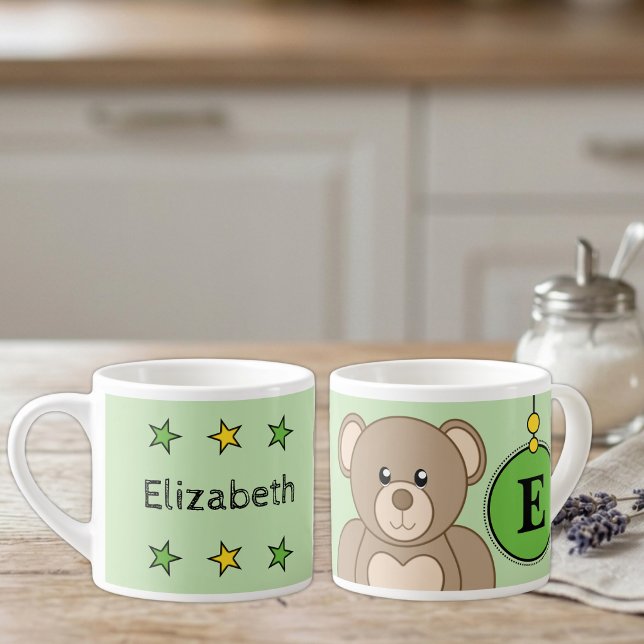 Söt teddybjörn grön barnstorlek espressomugg (Skapare uppladdad)