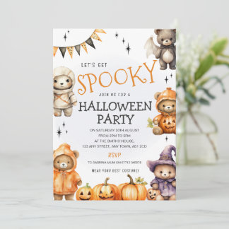 Söt Teddybjörn Halloween Fancy Dress Party Inbjuda Inbjudningar