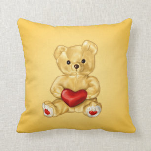Söt teddybjörn hypnotisör som håller ett hjärta gu kudde